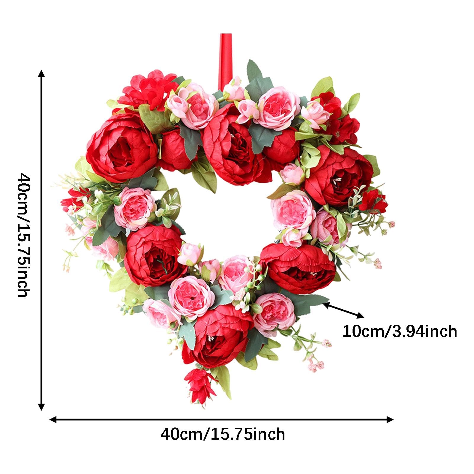 Milageto Ghirlanda decorativa a forma di cuore, ghirlanda rustica, decorazione da appendere, fiori artificiali, romantica per matrimonio, anniversario e festa.