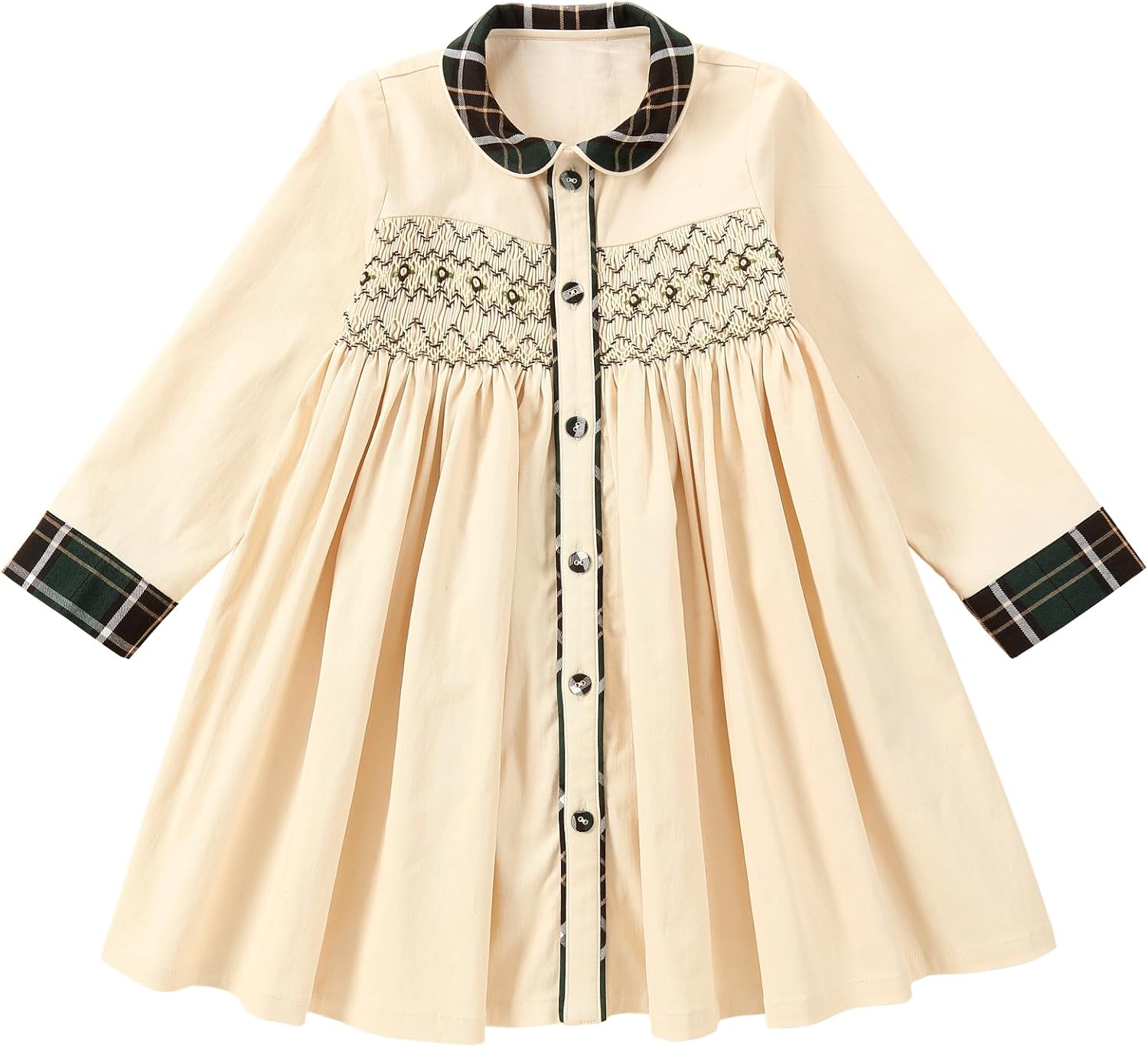 Twoflower Toddler Handmade Smocked Dress, Baby Girls' Clothing Long Sleeve Fall Vintage Dresses for Birthday Holiday