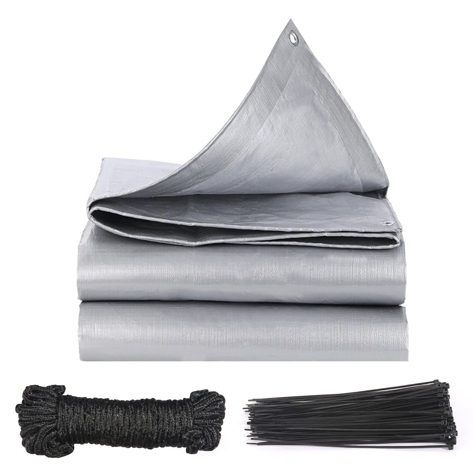 Abdeckplane 2x3m, Schutzplane mit ösen Zeltplane Wasserdicht mit 10 Meter Seil und 100 Stück Kabelbinder aus Nylon, Geeignet für Campingzelte im Freien Boote Terrassen Pools Artenmöbel