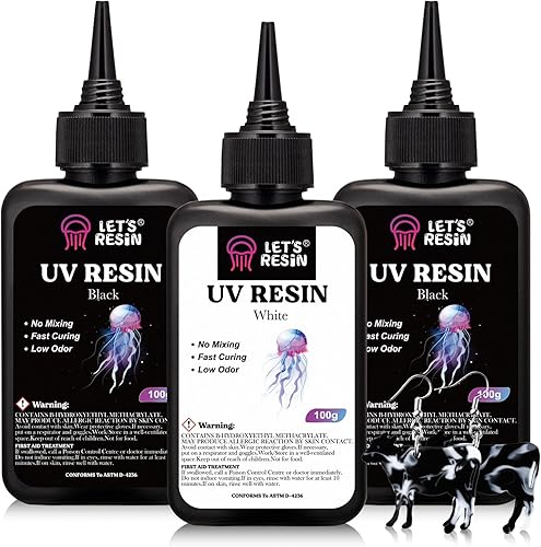 LET'S RESIN Resina UV coloreada, 10.58 onzas de resina UV blanca y negra de gran capacidad, resina de color UV oscura sin olor y de baja contracción