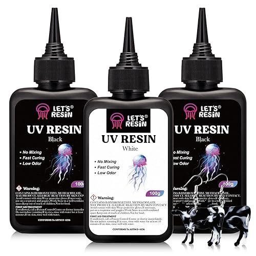 LET'S RESIN Upgraded Colored UV Resin, 300g Large Capacity White& Black UV Resin, Dark Odorless & Low Shrinkage UV Color Resin for Crafts, Jewelry Making, Colored Resin Casting and Coating
