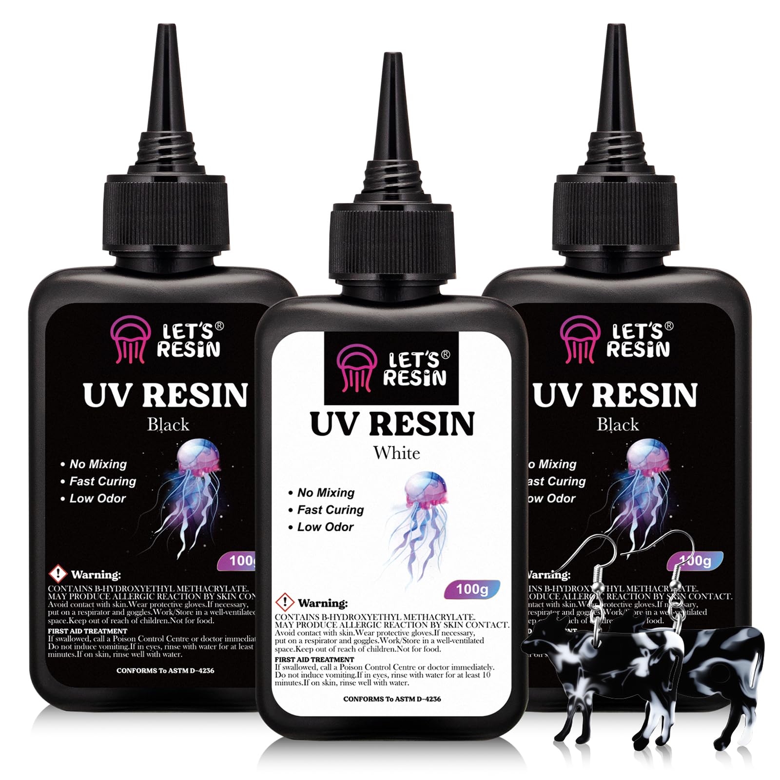 LET'S RESIN Coloured UV Resin, 300g Large Capacity White& Black UV Resin, Dark Odorless & Low Shrinkage UV Color Resin for Crafts, Jewelry Making, Colored Resin Casting and Coating