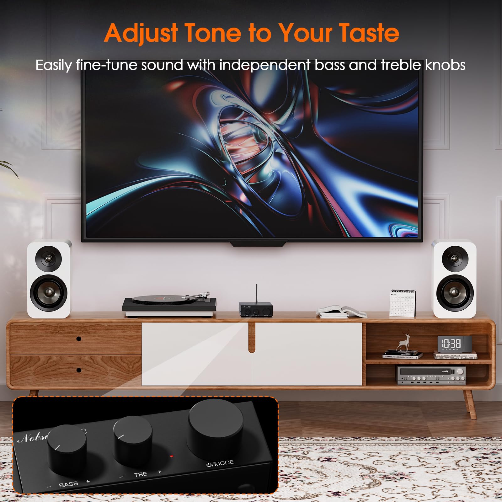Nobsound Bluetooth 5.0 Stereo Verstärker: Mini Audio 2.0 Kanal Integrierter Verstärker mit Bass-Höhen-Regler, für Lautsprecher zu Hause 50W x2 TPA3116