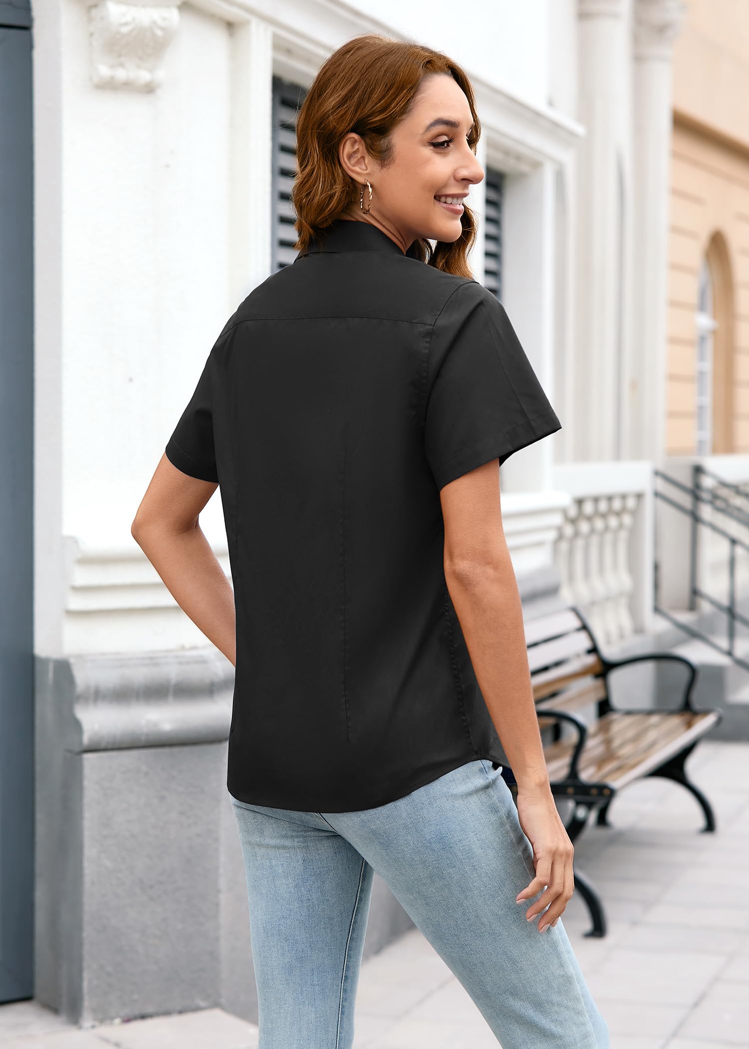 Chemise Manche Courte Femme Cintré Basique Chemisier élégant pour Femme Chic pour Le Travail Chemise à Boutons
