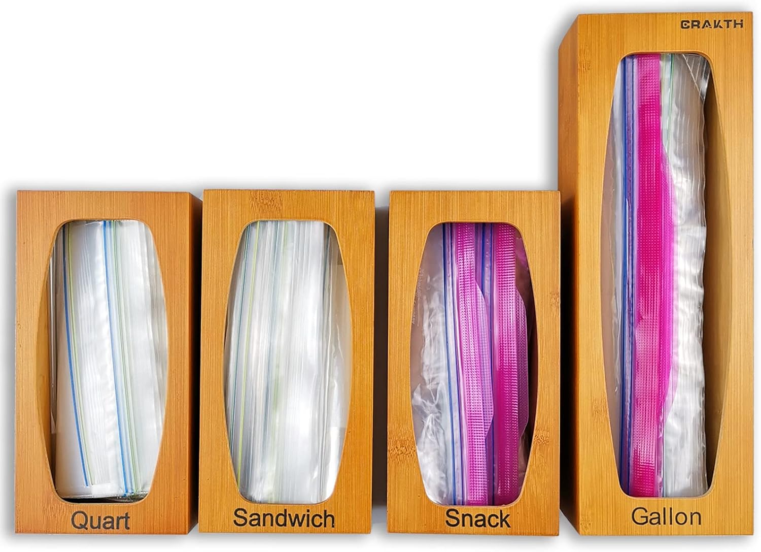 Buy CRAKTH Bamboo Ziplock Bag Storage Organizer for Kitchen Drawer, 4