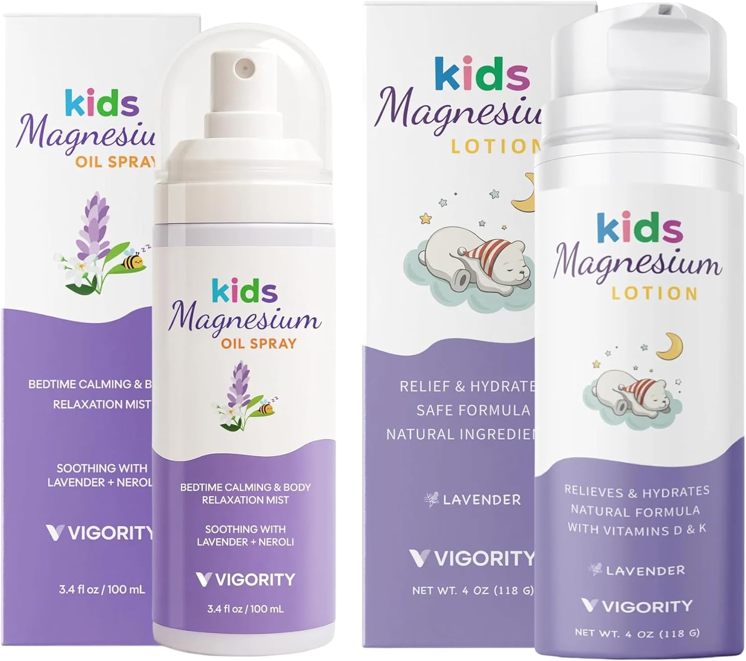 Kids Magnesium Lotion & Magnesium Sleep Spray Set - Calming Lavender Magnesium Oil Spray for Kids Bedtime + Soothing Body Lotion for Nighttime Legs & Feet Comfort, Aromatherapy Lavender & Neroli