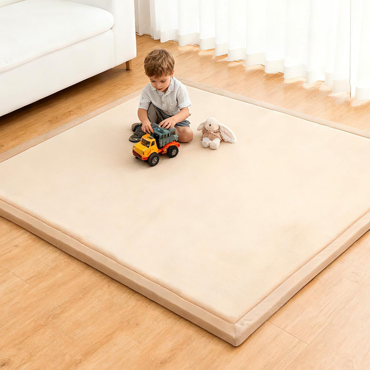 Baby Play Mat for Floor,1.3" Thick Elasti-Foam 71"×59" Playpen Mat for Tummy Time, Easy Care with Non-Slip Cushioned for Infant,Kids and Toddler Crawling Brown Brown 71"×59"×1.3" - Image 1 of 7