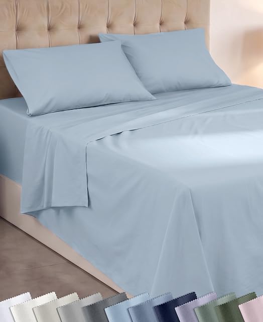 California Design Den Super Soft 100% Cotton King Sheets Deep Pocket, 4 Pc Set, Sky Blue