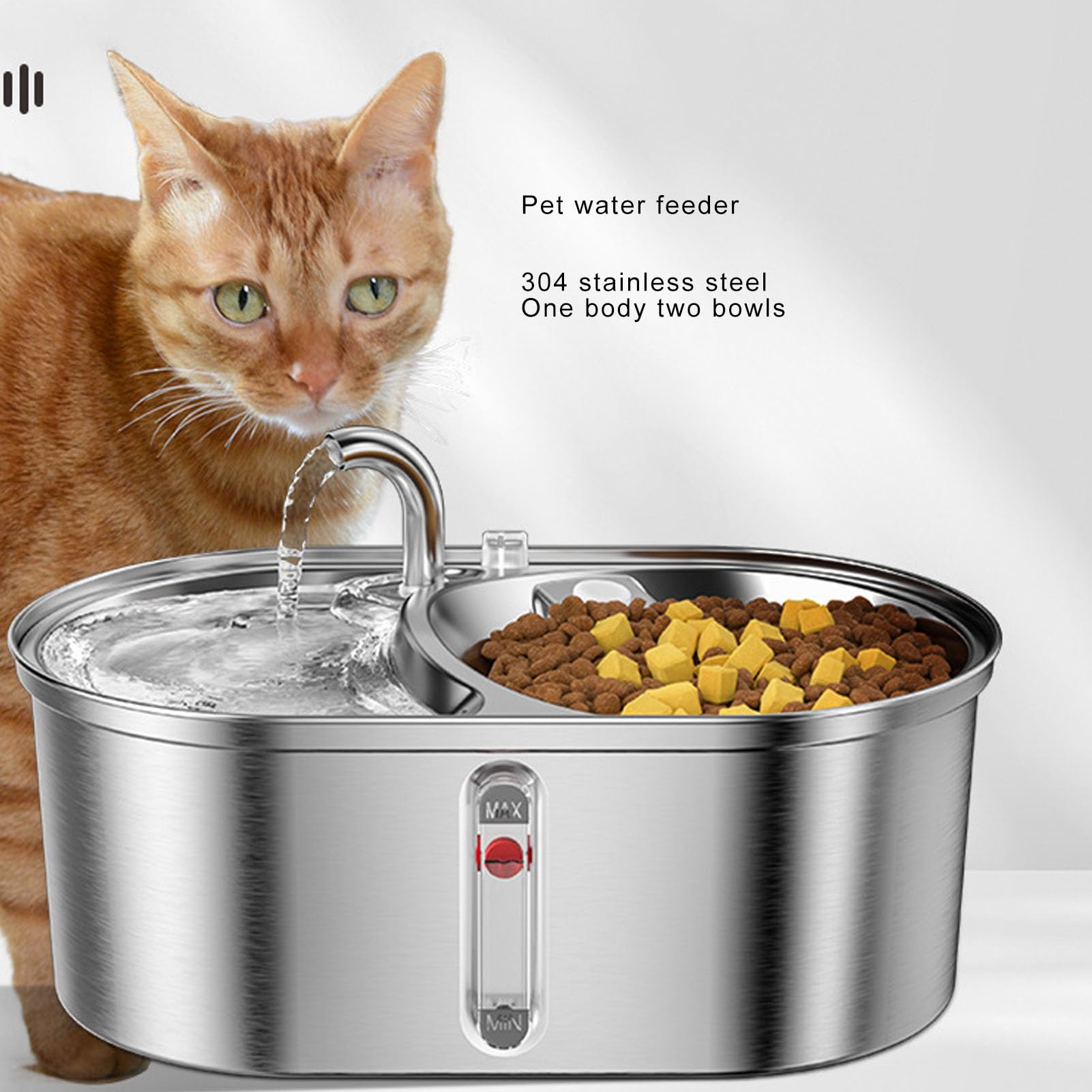 Fuente de Agua para Gatos de Acero Inoxidable, Fuente de Bebida Automática para Mascotas de 3 litros con Temporizador y 5 Filtros para Gatos y Perros, Cuenco de Agua para Mascotas,