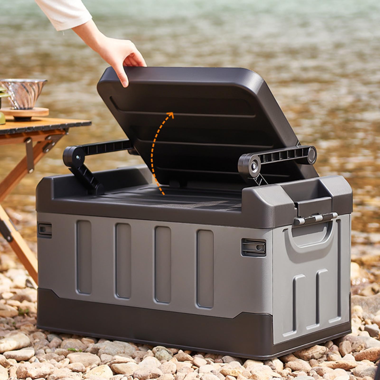 Scatola da Campeggio Pieghevole e Posizionabile, Organizer Portatile di Grande capacità per Avventure All'aria Aperta, Grigio, 60 Litri