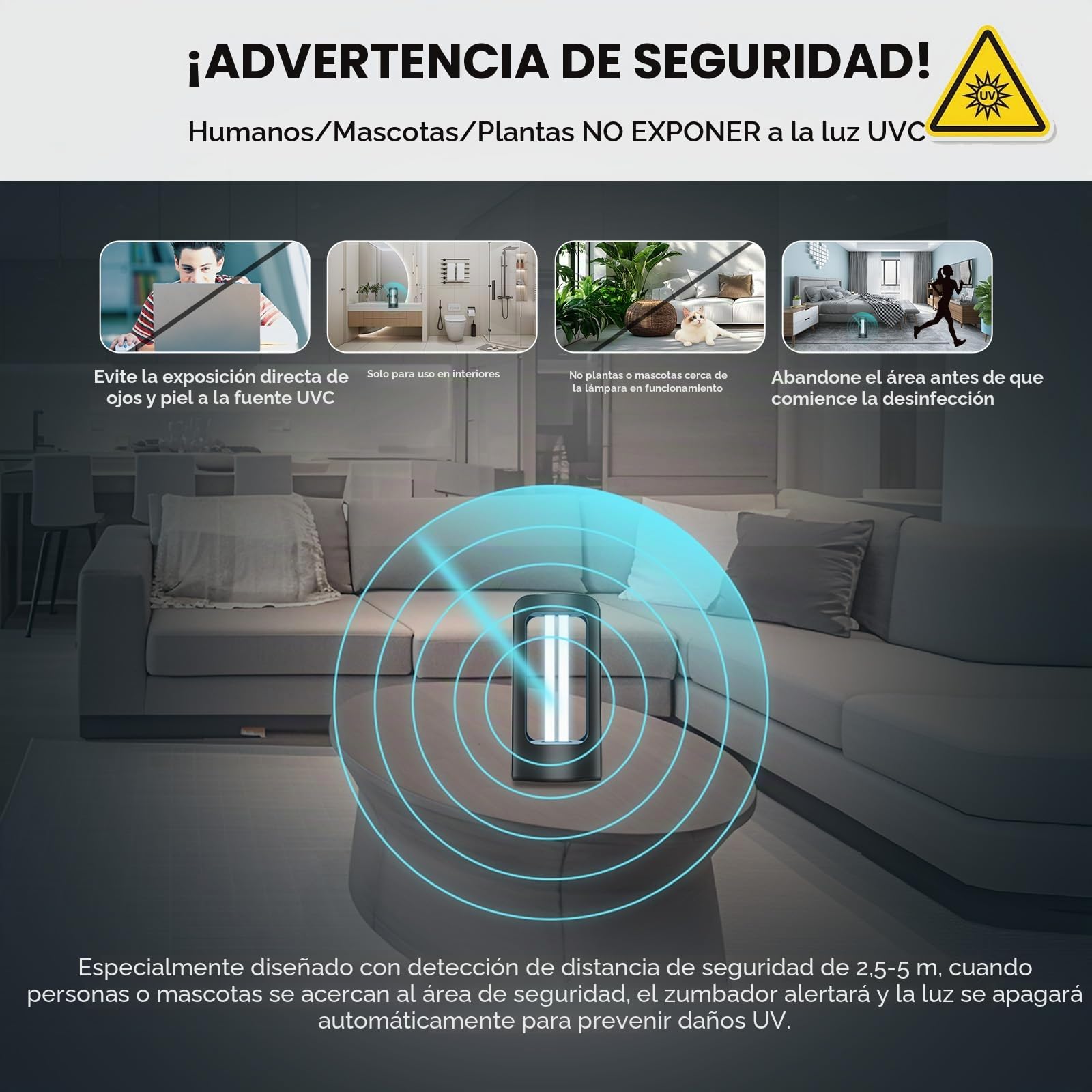 SANSI - Lámpara de desinfección UV de 42 W, lámpara de esterilización UVC con mando a distancia (longitud de onda 254 nm), esterilizador UV portátil para dormitorio, hotel, cocina, baño, sin ozono
