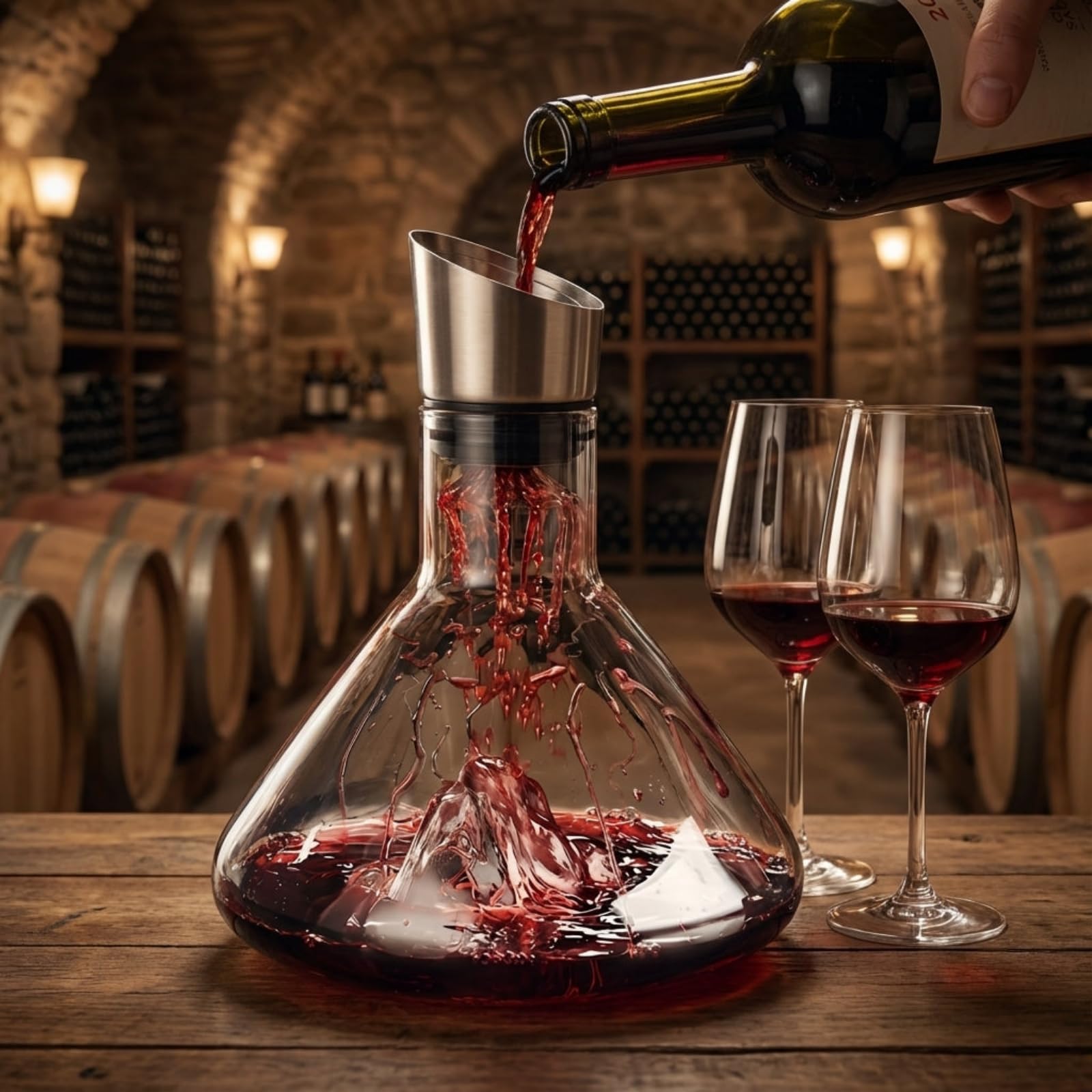 Enovio Decanter Oxyra，Decanter in Cristallo da 1,5L con Effetto Cascata e Filtro Antigoccia，Vetro soffiato a mano al 100% senza piombo，Elegante Scelta per Ristoranti, Enoteche e Regali