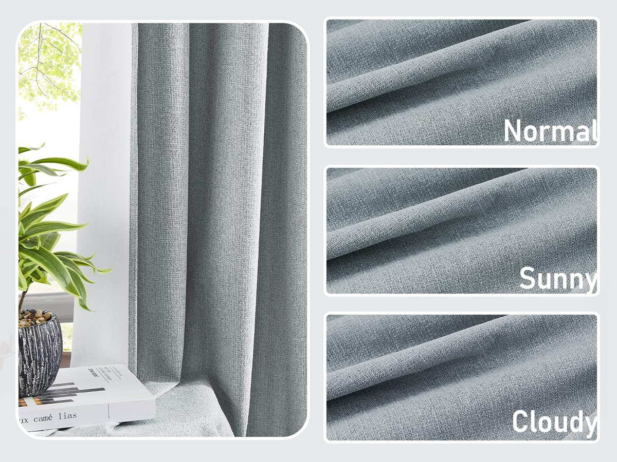 Randal Pinch Pleat Curtain 108 Inch Long for Living Room Full Blackout Therml Insulated Linen-look Drape with Back Tab & Ring Hook,Grayish Blue Farmhouse Window Panel for Bedroom 2 Panel Set,38x108 In