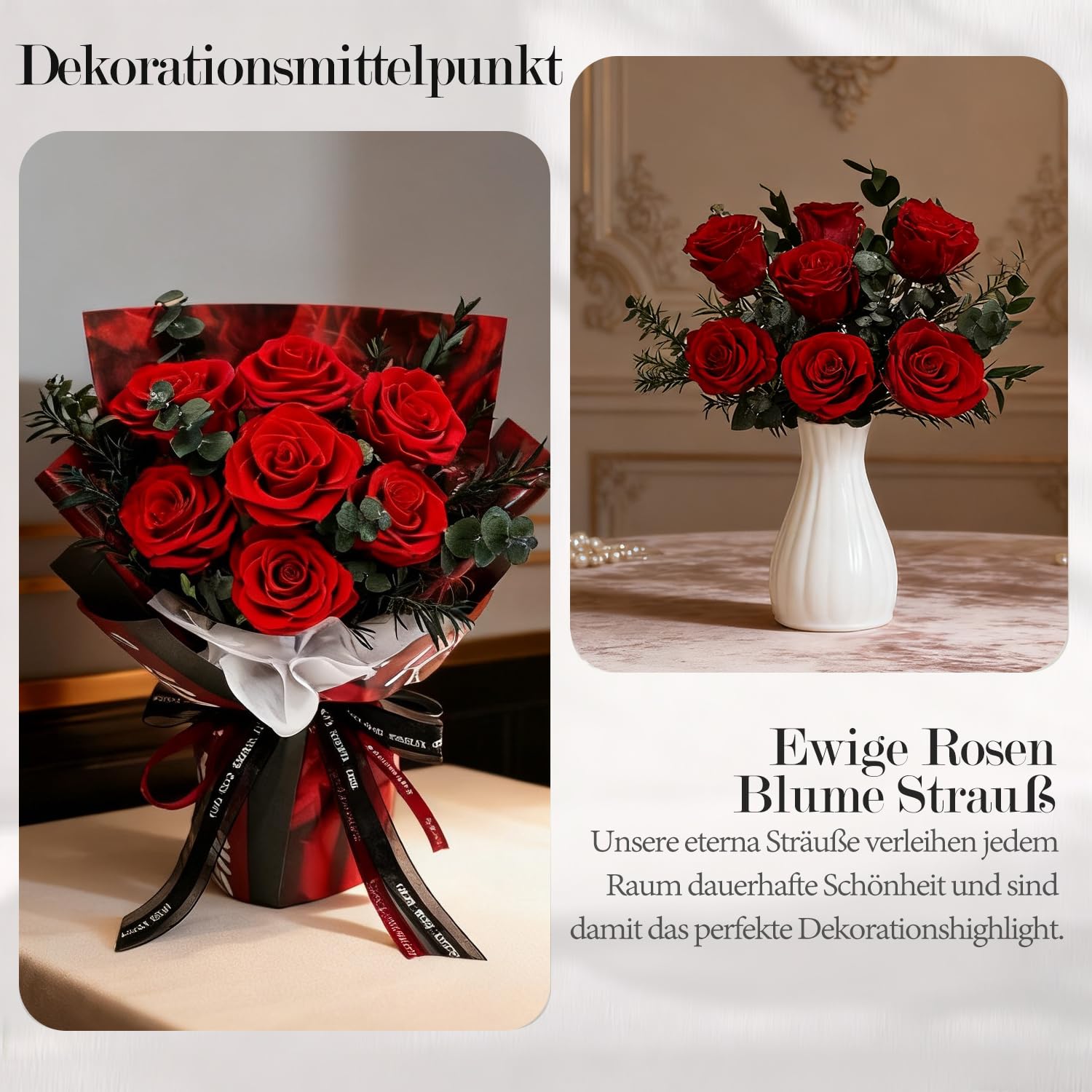 Ewige Rosen Blume Strauß mit Vase und LED Licht, 7 Rosenstrauß Konservierte Blumenstrauß Infinity Rosen Strauß Geschenke für Frau, Freundin, Mama zum Geburtstag, Valentinstag, Weihnachten