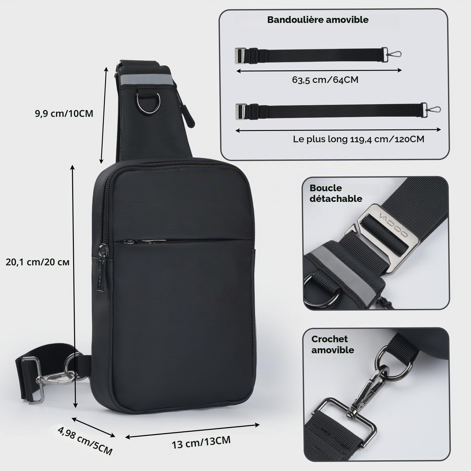 BROADREAM Sac à Bandoulière pour homme et femme, Sling Bag avec blocage RFID, petit sac à bandoulière étanche, Sac Banane Bandouliere pour Voyage Sports de Plein Air