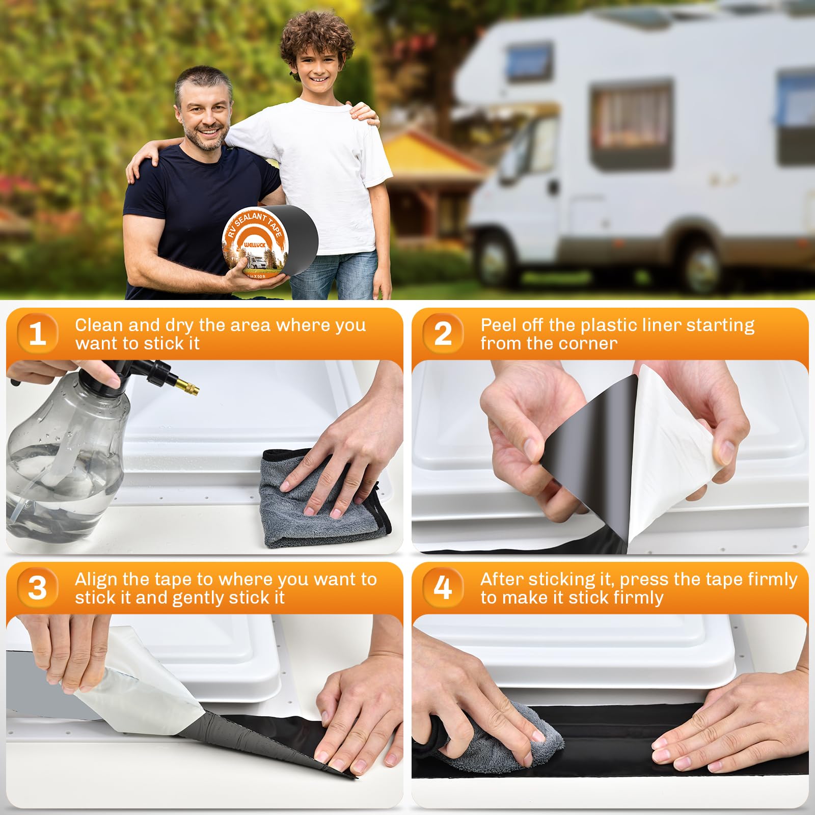 WELLUCK Butyl-Dichtband, 15,2 cm x 15,2 m, Wohnmobil-Dachband, Dichtstoff, Dachband, wasserdicht, UV-Wohnmobil-Klebeband für Dach, Wohnmobil, Anhänger, Boot, Dichtung, Leckreparatur