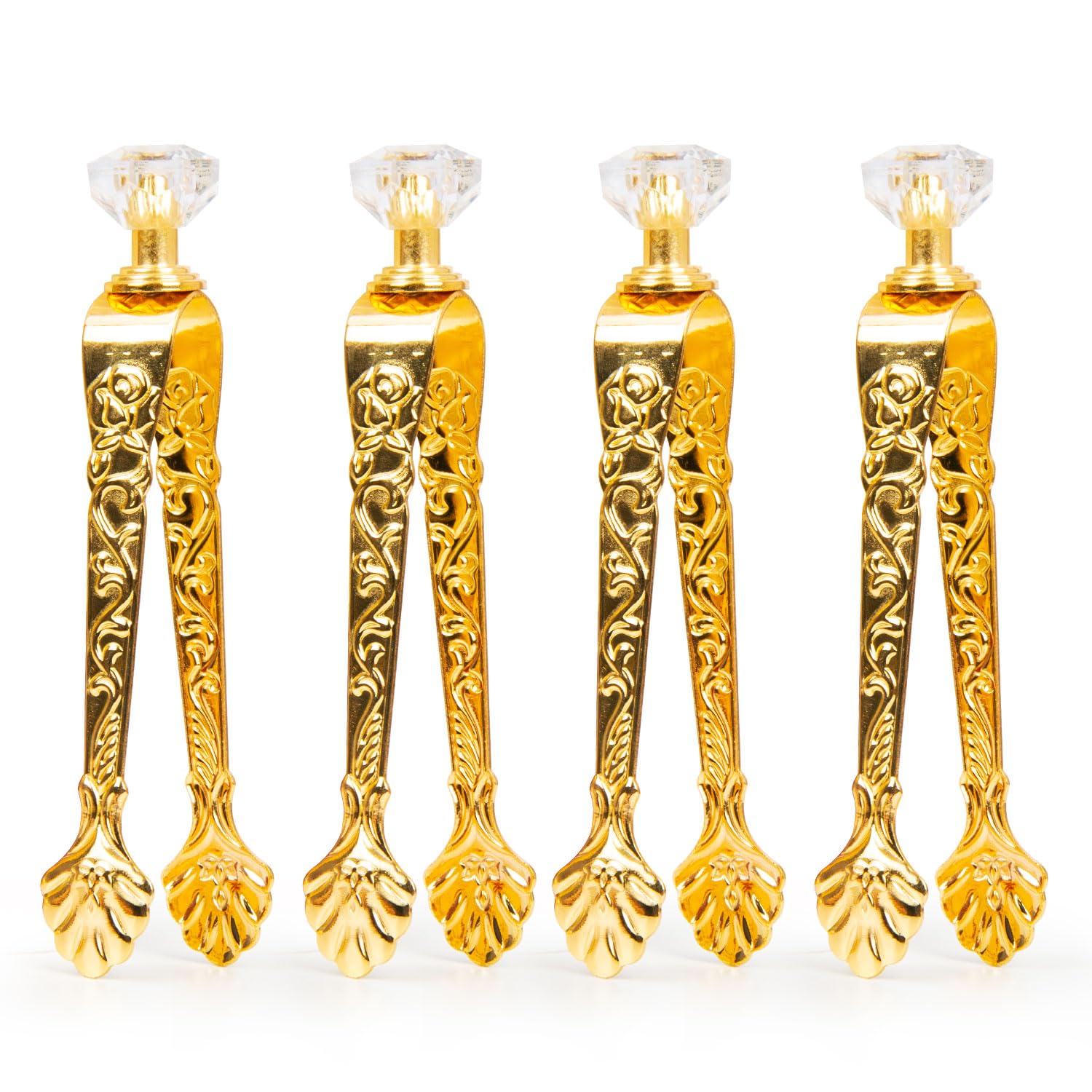 4 pcs Golden Incense Tongs Vintage Charcoal Tongs with Floral Engraved Handle Metal Incense Burner Clamp Design Home