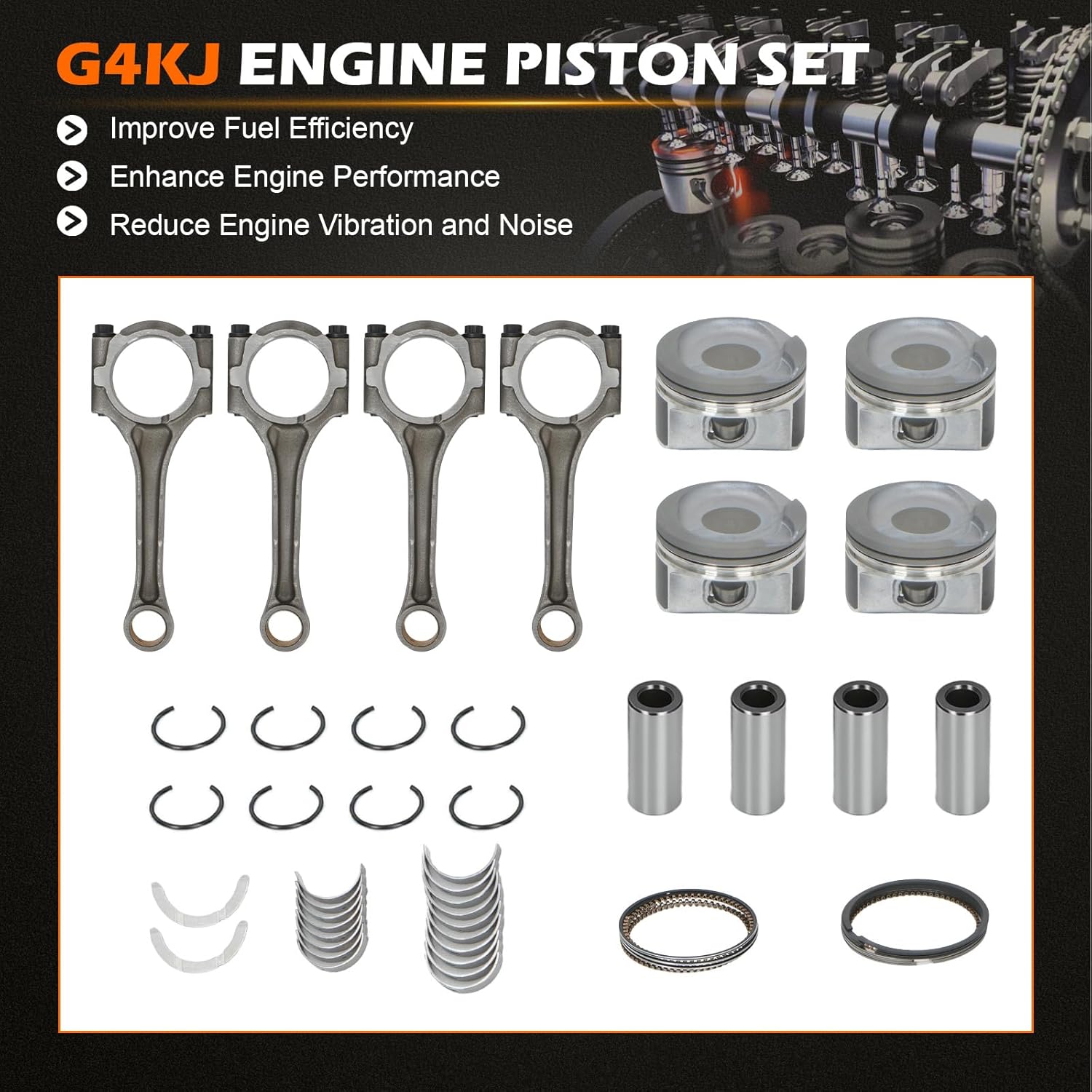 1.8L Engine Rebuild Overhaul Kit with MLS Head Gasket Bolt Set Connecting Rods Bearings & Crankshaft, Compatible with Toyota Celica Corolla Matrix 1998-2008 Replace# 13201-29176 HS26158PT 13401-22020