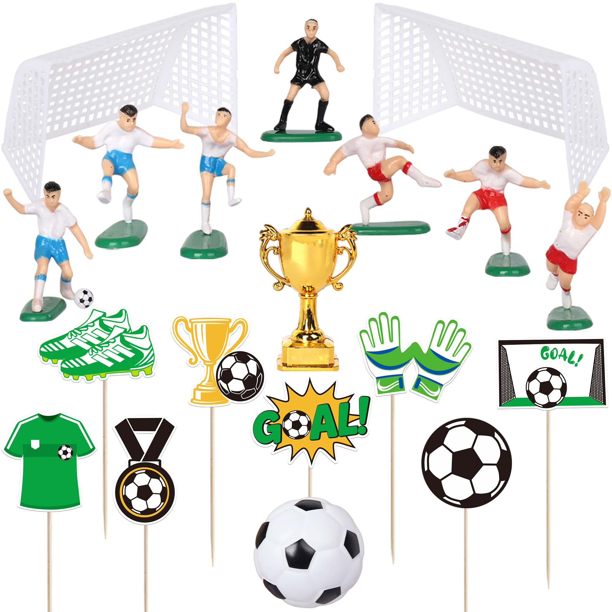 SYKYCTCY 19 Pack Soccer Ball Cake Toppers Soccer Birthday Cake Decoration Sports Ball Player Cake Decorations for Men Boy Football Sport Theme Birthday Party Suppplies