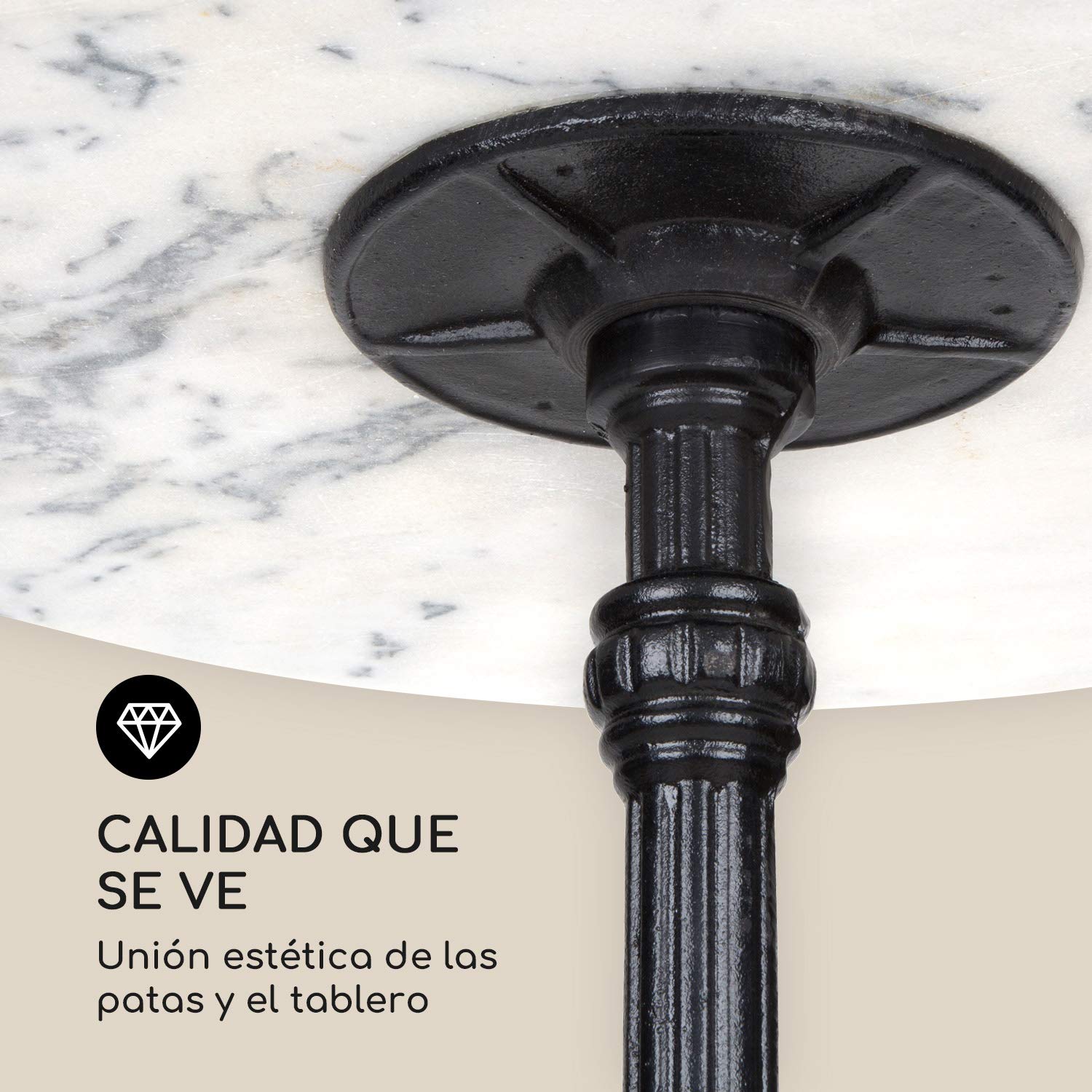 blumfeldt Patras Taverna Mesa Bistro - Mesa Alta con Borde Decorativo, de Bar con Base de Hierro Fundido, Interior y Exterior, Impermeable y Resistente a Heladas, 60 cm Dia, 110 cm, Blanco