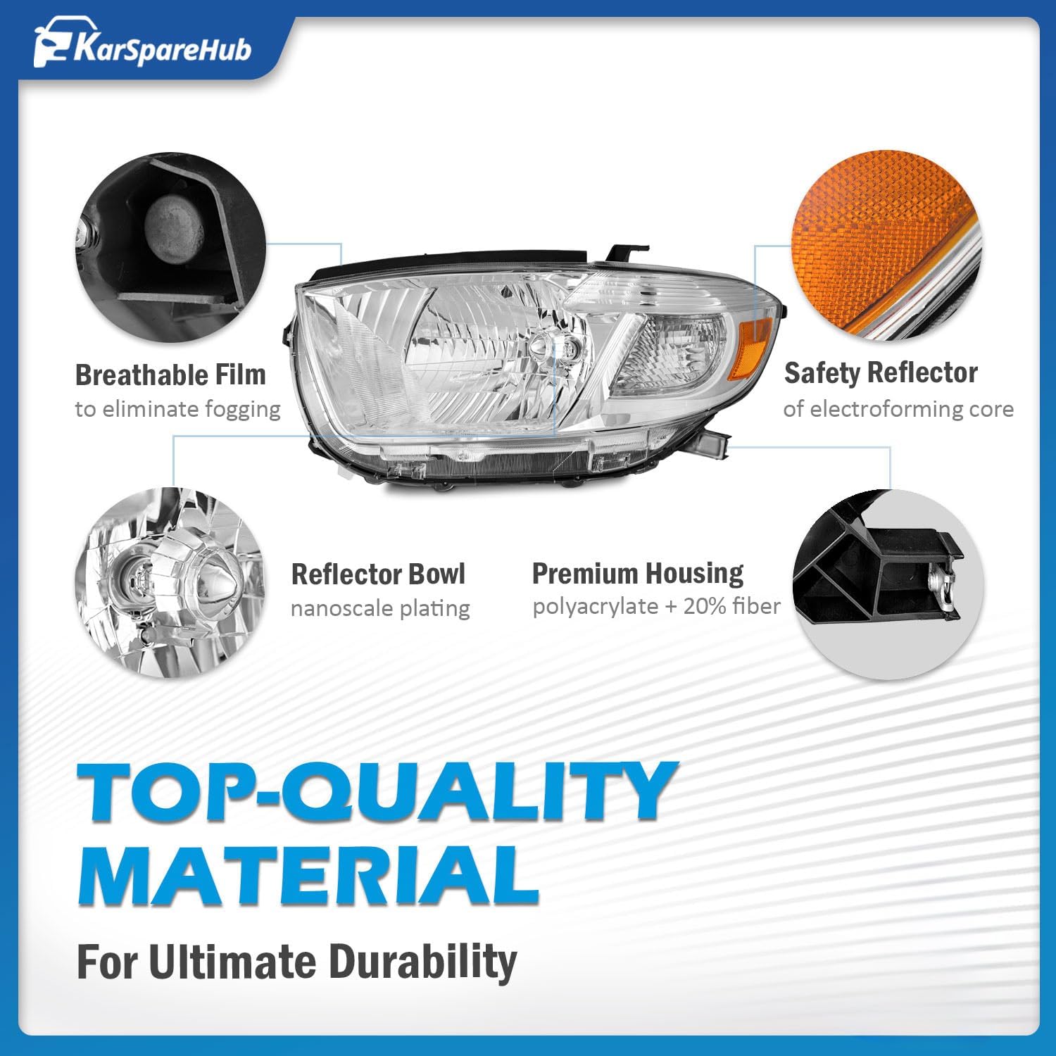 Headlights Assembly for 2008-2010 Toyota Highlander, Sport Utility Headlamp Replacement Chrome Housing Driver & Passenger Side