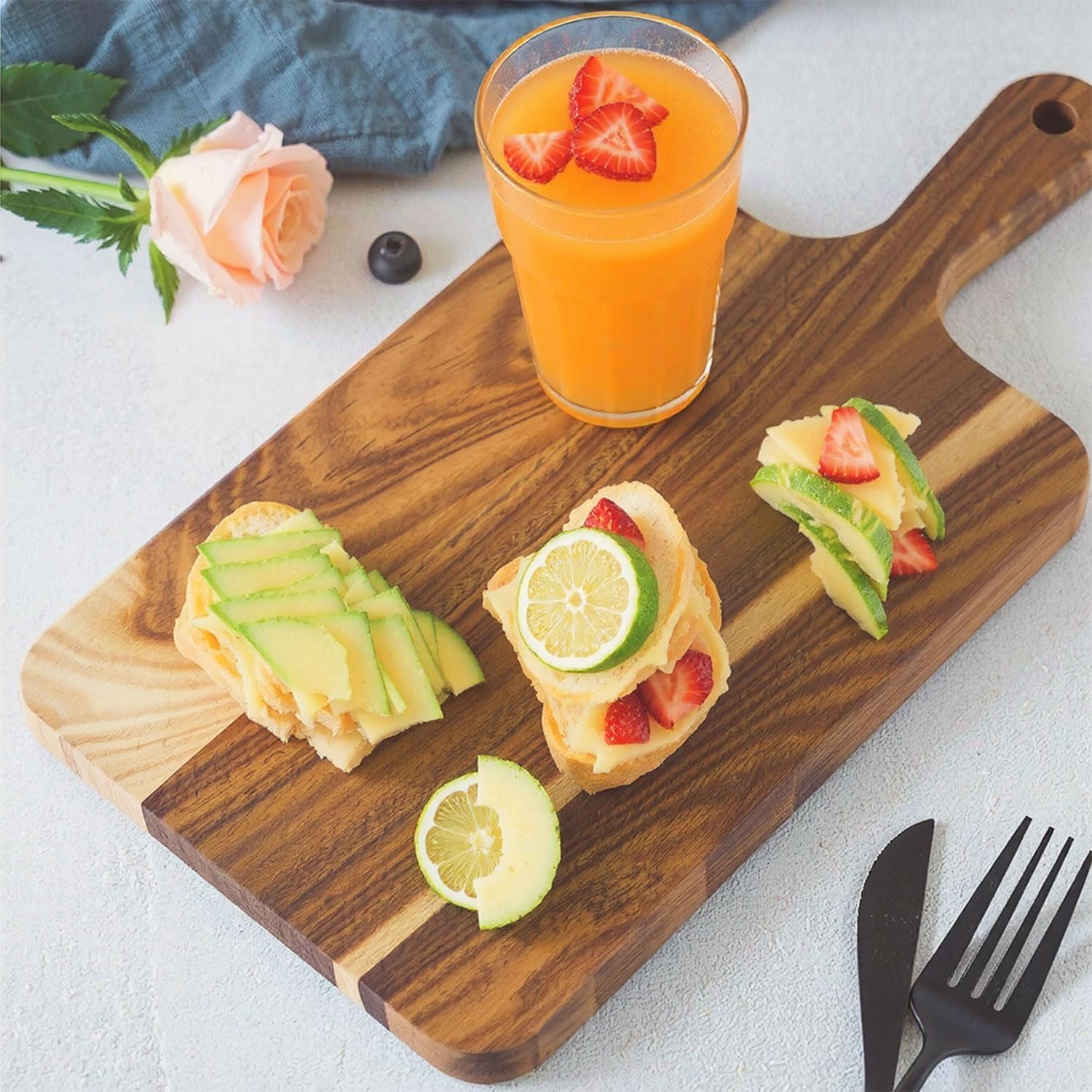 Linwnil Acacia Wood Cutting Board - Wooden Kitchen Cutting Board for Meat, Cheese, Bread, Vegetables & Fruits - Charcuterie Board & Cheese Serving Board with Handle (14"L x 7"W x 0.6"Th)