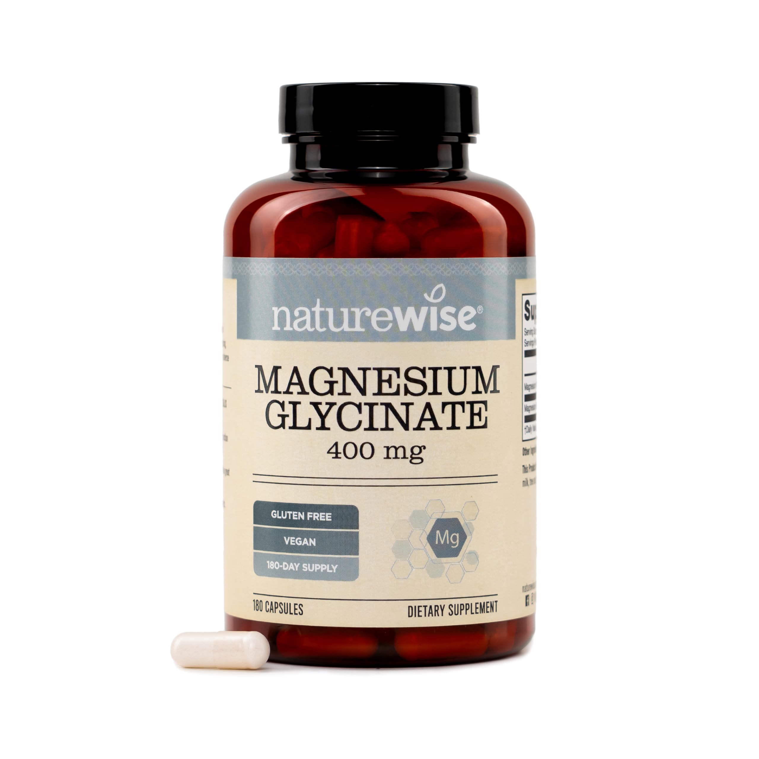 NatureWise Magnesium Glycinate 400 mg - High Absorption Chelated Magnesium Glycinate for Sleep, Relaxation, Muscle & Bones* - Gentle on Stomach, Vegan, Non-GMO - 180 Capsules[180-Day Supply] 180 Count (Pack of 1) 400 MG
