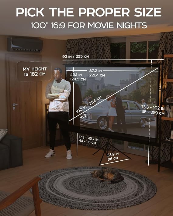 100 Projector Screen with Stand & Universal Projector Tripod Stand