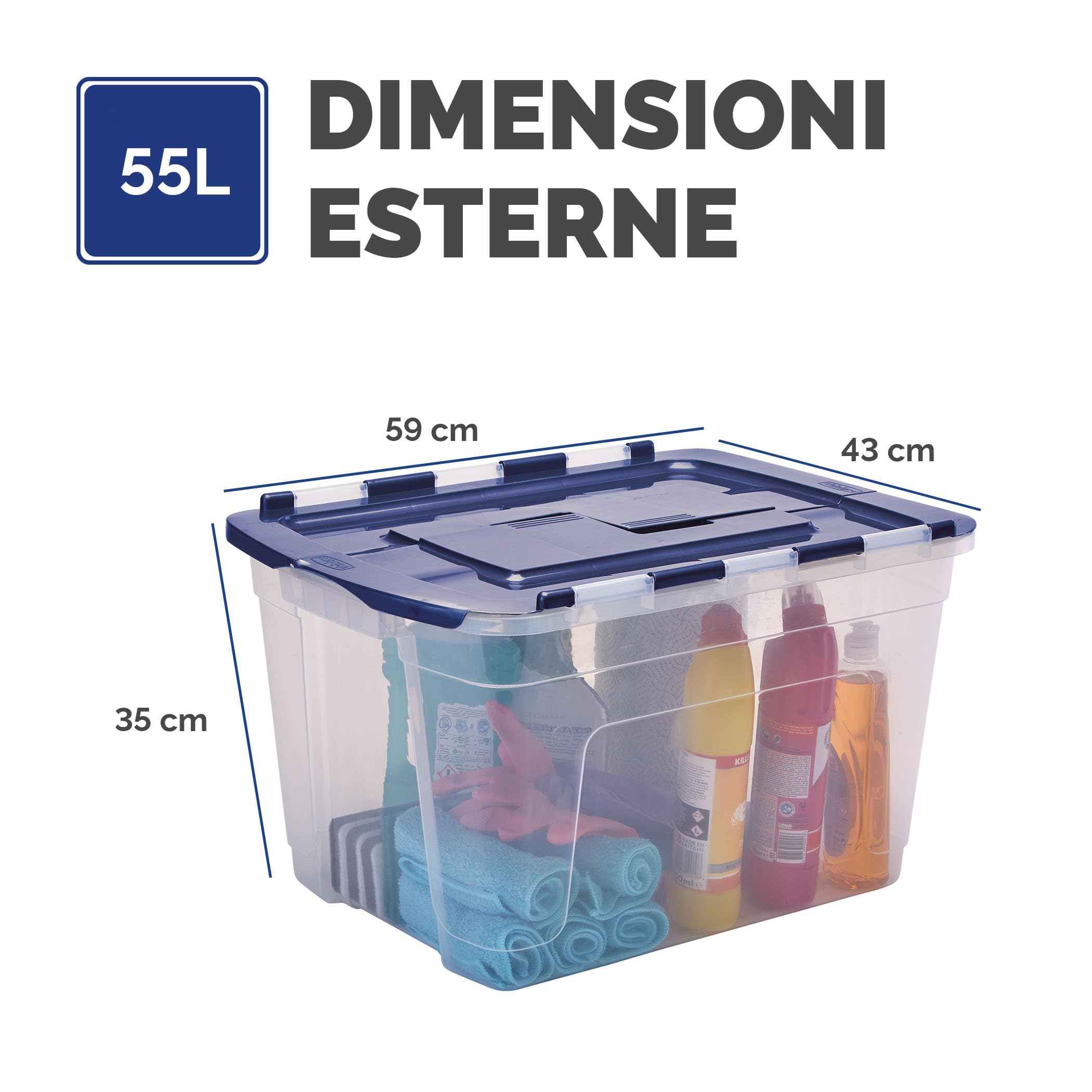 Bankers Box 55L scatola porta oggetti in confezione da 3, BPA-Free, in plastica 100% riciclata, impilabile, 35x43x59cm, ideali per organizzare la casa e l'ufficio, coperchio a cerniera