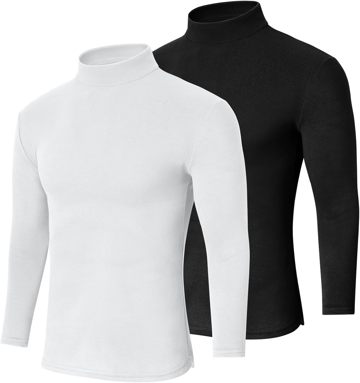 2 Pack Men Mock Turtleneck Long Sleeve Shirts Double Sided Fleece Thermal Pullover ...
