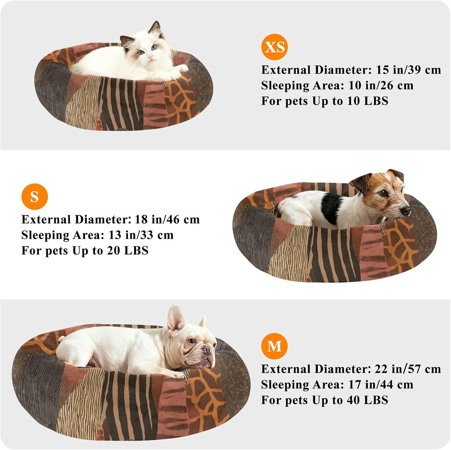 Animal Fur Print Pet Dog Bed Anti-Slip Dog Pillow Bed for Medium Size Pets Supplies S
