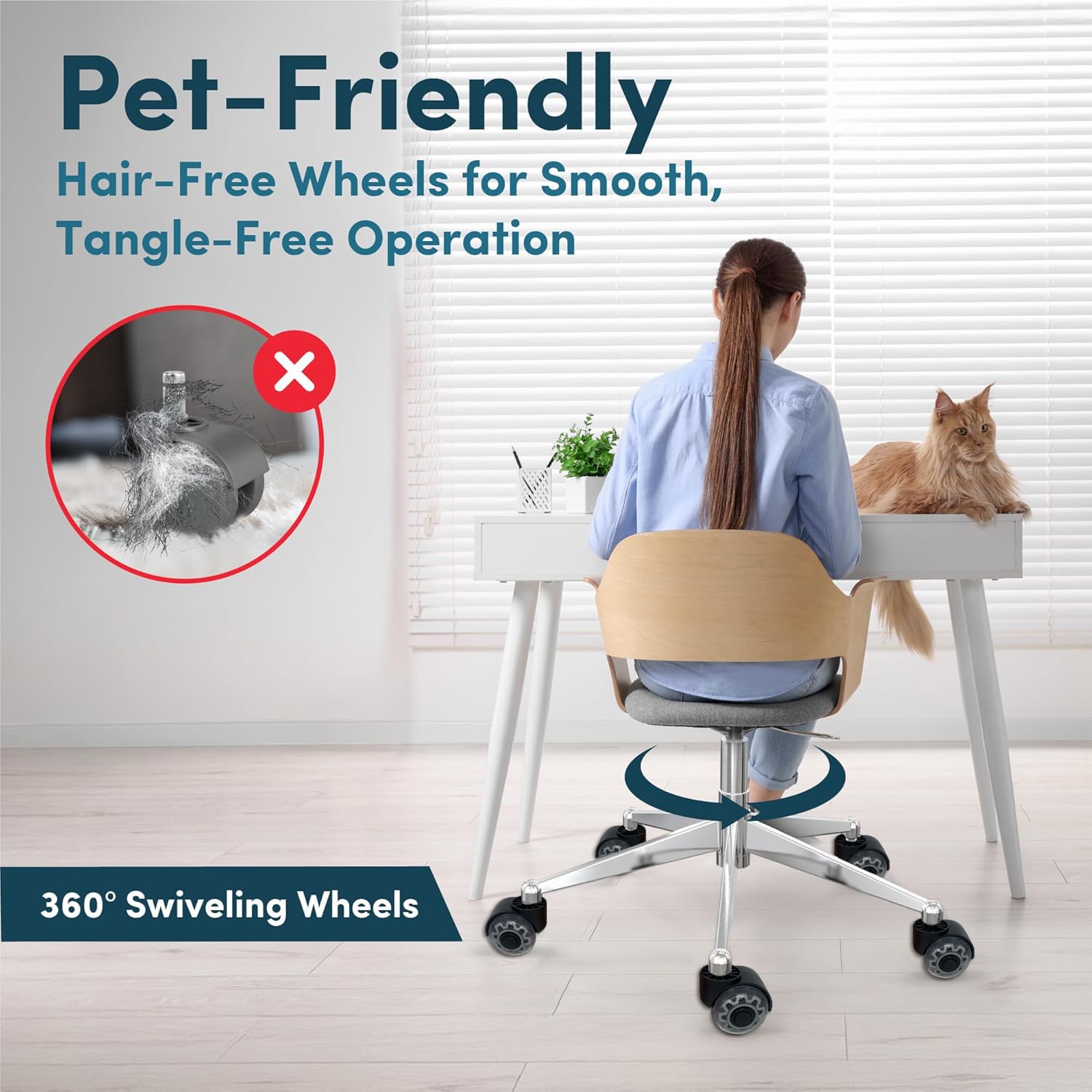 HOPES Office Chair Wheels Replacement Set of 5 – Heavy Duty Rubber Casters, Smooth & Quiet Rolling for Hardwood Floors and Carpet, Universal Stem, No Floor Mat Needed (Double Grey, 2inch-660lbs)