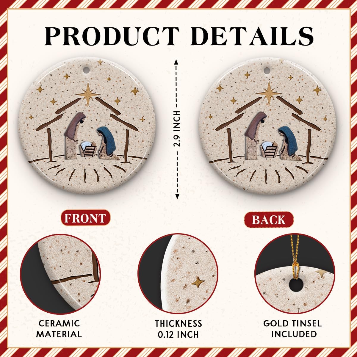 Nativity Scene Holiday Ornaments 2025 - Christian Nativity Decor, O Holy Night Christmas Ornament - Jesus Xmas Tree Decor, Religious Catholic Keepsake, Ideas for Christian - Image 2