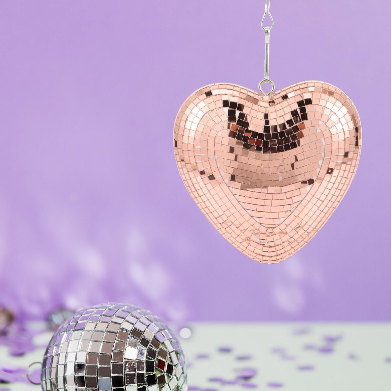 Holibanna Disco Ball, Heart Shaped Disco Balls Mirror Reflective Hanging Disco Ball Pendant Rose Gold Reflective Ball Lights for Valentines Day Table Home Bar KTV Decor