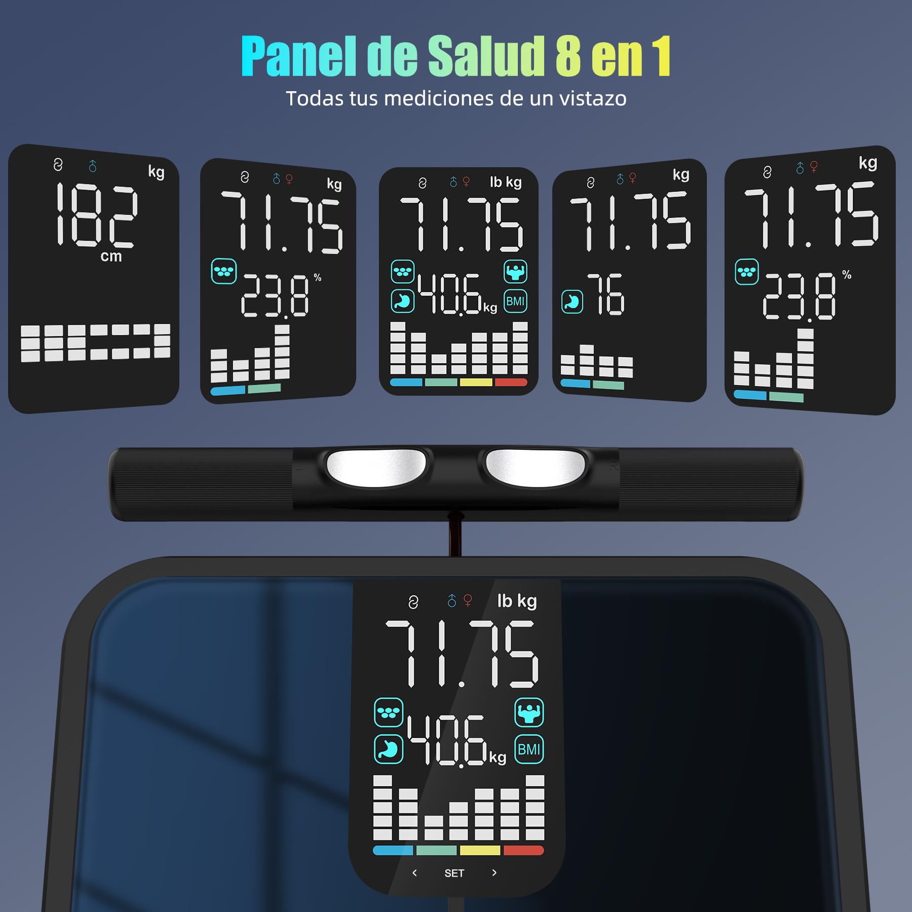 Báscula para Peso Corporal Báscula Digital de Baño con 8 Electrodos, 28 Datos Corporales Smart Weight Scale Compatible con iOS & Android, Max 400lb/180kg/28st