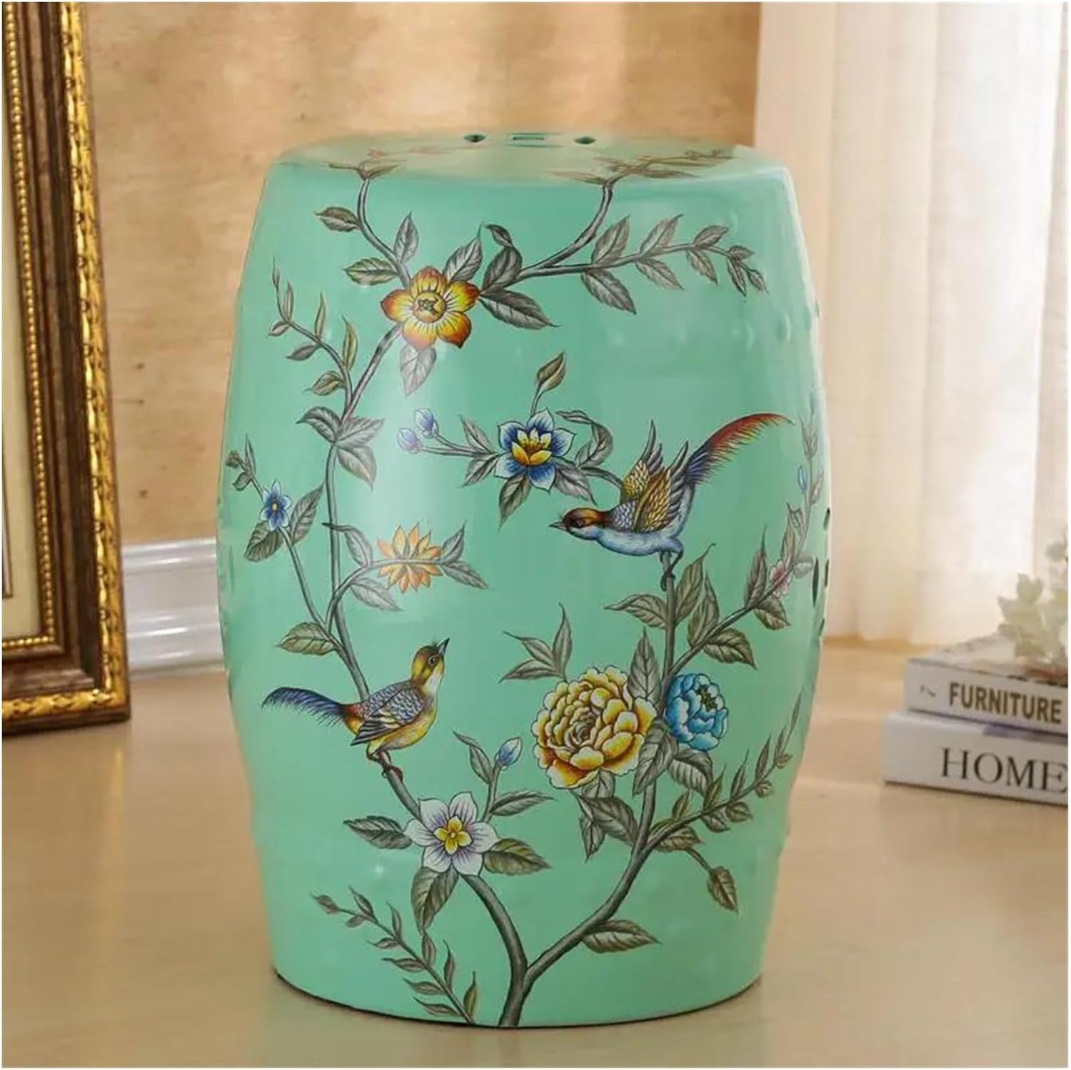 Decorative Garden Stools, Chinese Dressing Stool for Shoe Flower-bird Ceramic Drum Stool for Porcelain(2)