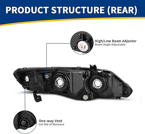 Miniatura 5 de Faros delanteros de repuesto para automóvil con lente ámbar, con carcasa color negro, modelo parecido al original (HO2502127, HO2503127)., carcasa