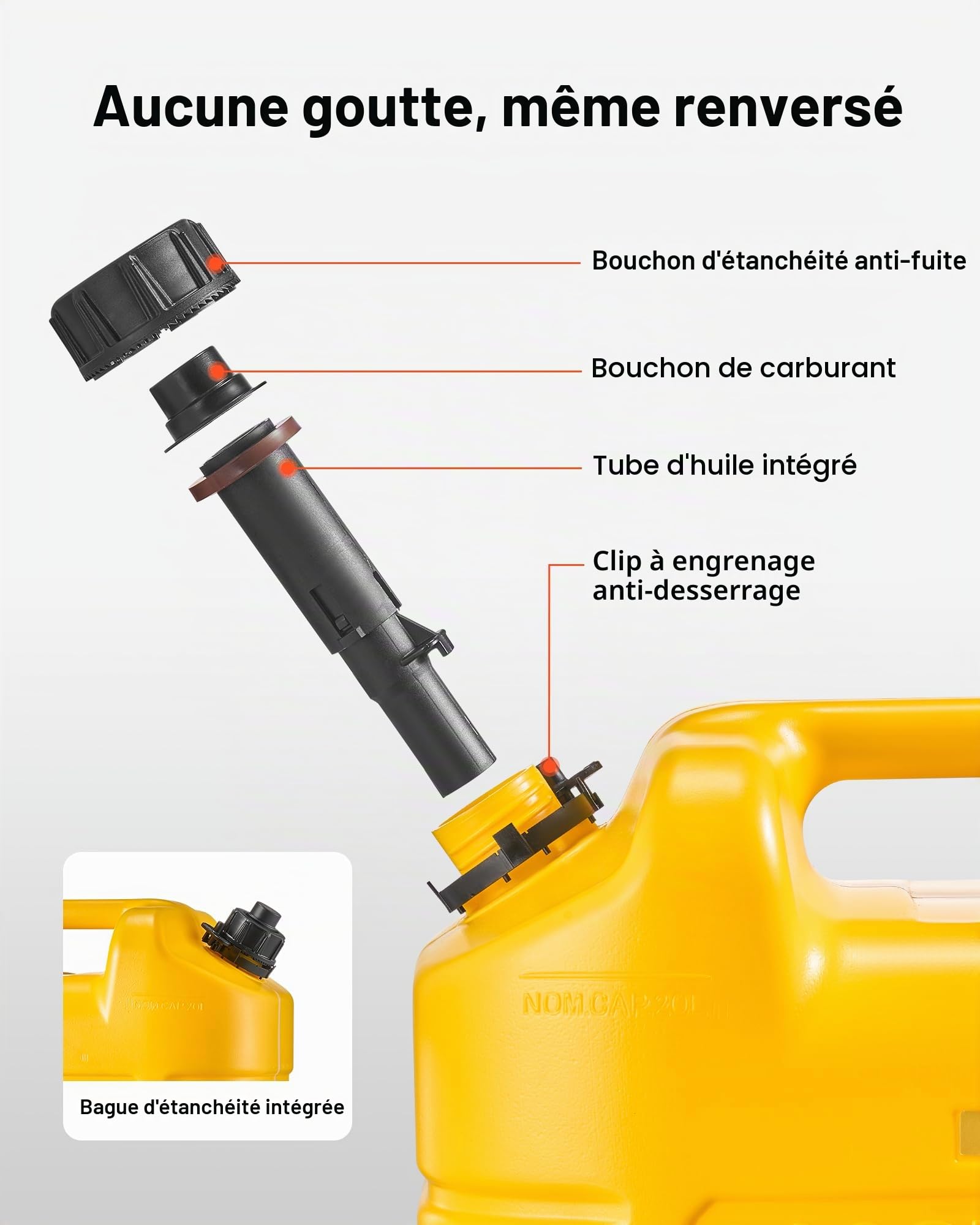 VEVOR Bidon Essence 19 L Bidon Carburant Lot de 2 avec Bec Verseur, Graduation Transparente, Débit Maximal 15 L/min, Réservoir Essence Portable pour Plupart des Voitures, Motos, UTV, Tracteurs, Jaune