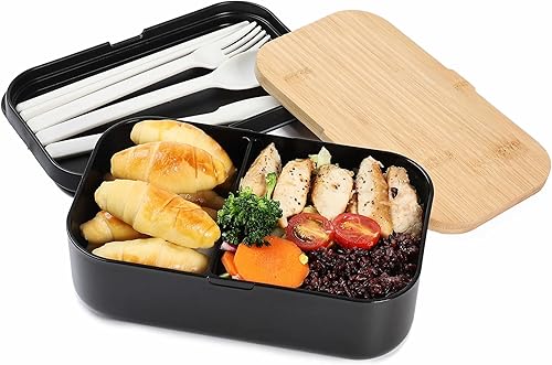 Miniatura 5 de Bento Box - Lonchera para adultos, tapa de bambú natural y tabla de pan, apta para microondas, apta para lavavajillas, sin BPA, a prueba de fugas,