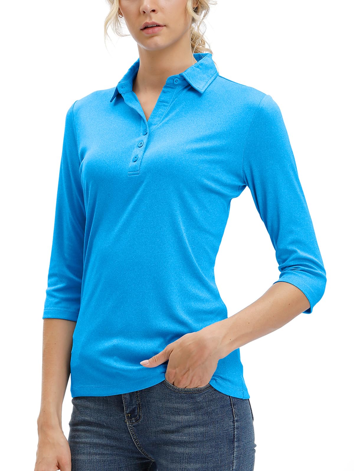 MOHEEN Women's Polo Shirt UPF 50+ Quick Dry Moisture Wicking 3/4 Sleeve Golf Sun Shirts Athletic Casual Work S-2XL
