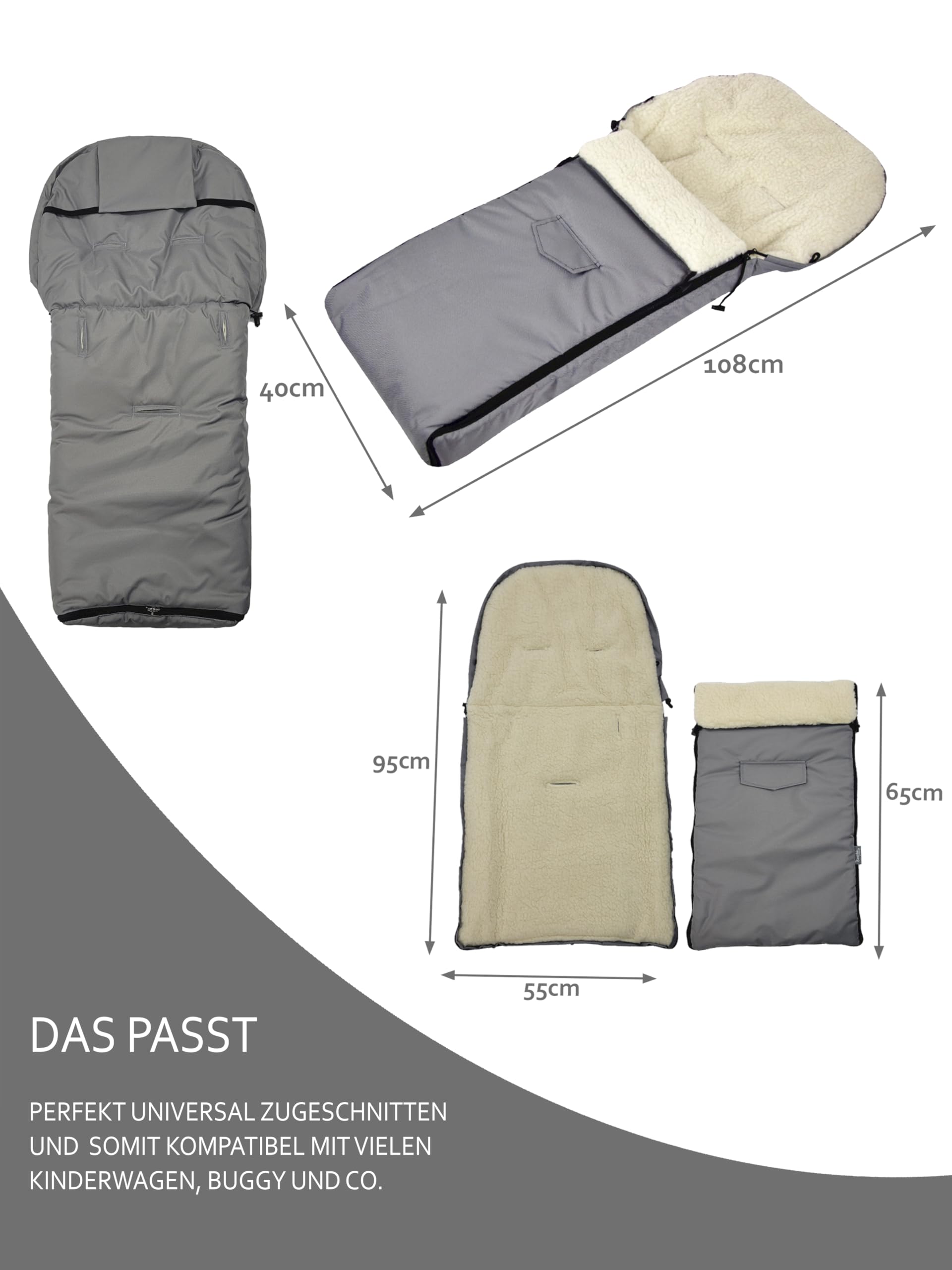 Rawstyle * Combi-pakket * Houten slee met rugleuning en trekkoord universele wintervoetenzak (108 cm) fleece, ook geschikt voor reiswieg, kinderwagen en buggy (zwart blauwe luchtbellen
