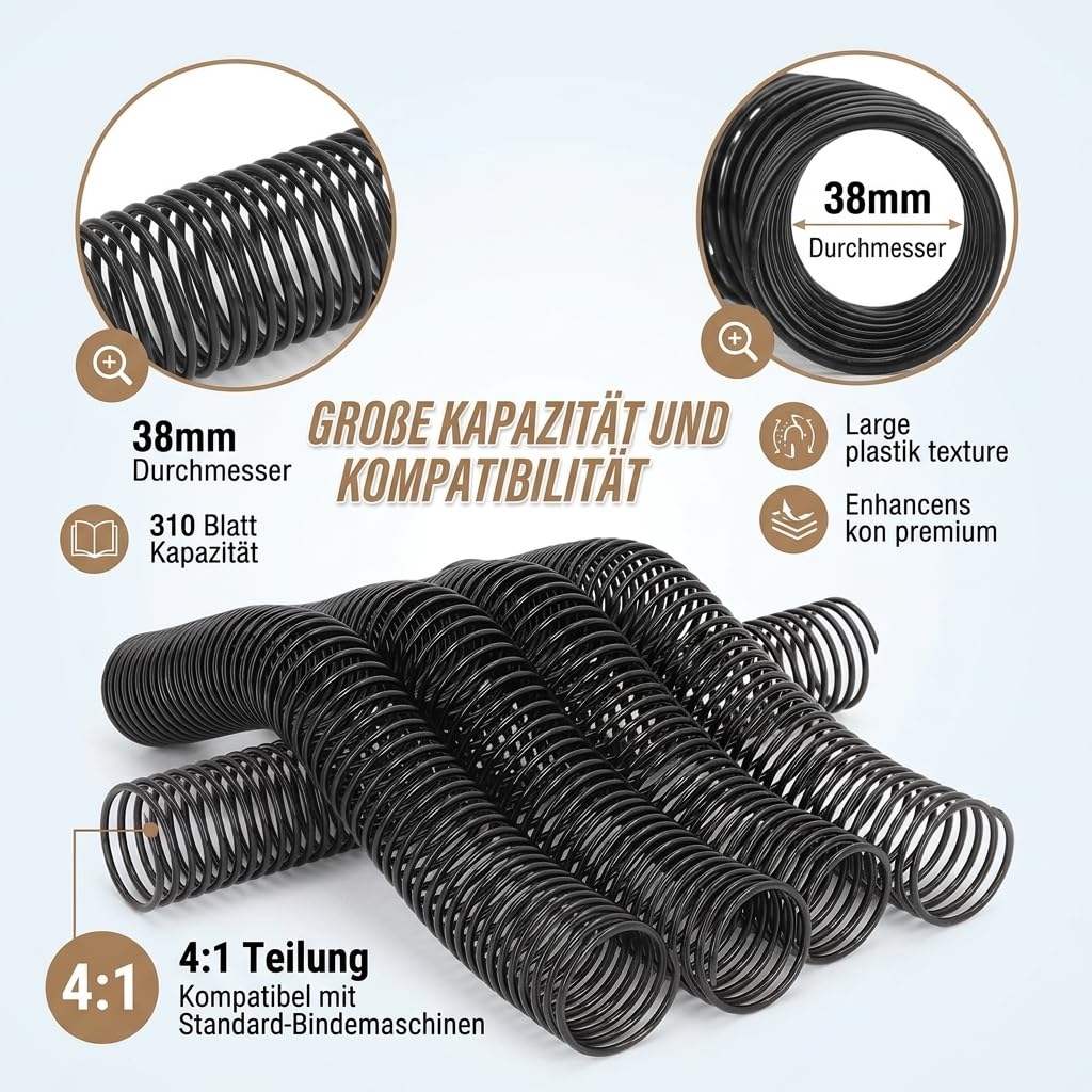 Bobinas de Encuadernación Espiral para Papel A4, 38mm de Diámetro, 48 Anillas