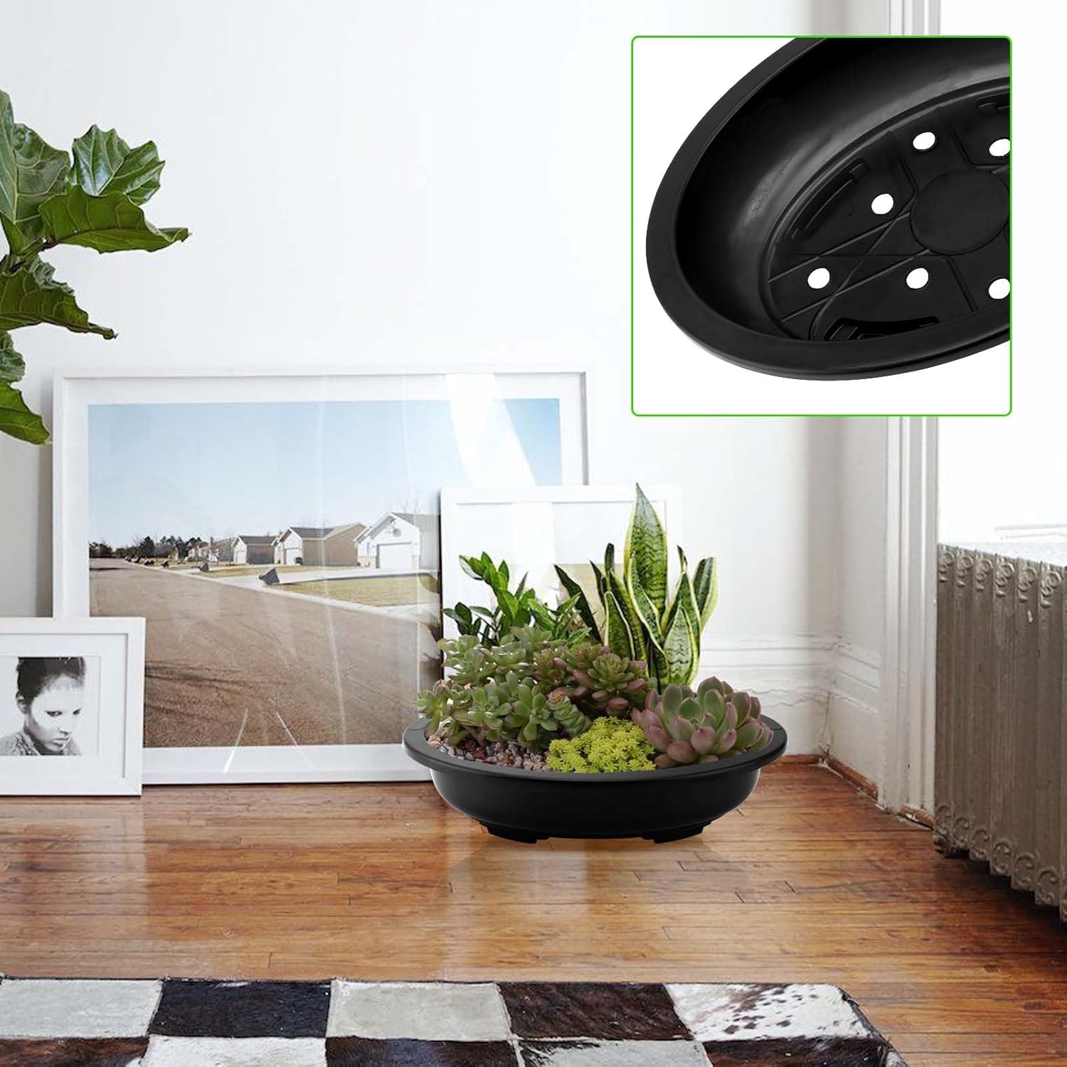 JAPCHET 12 PCS Oval Bonsai Training Pots, Plastic Pots with Drainage Holes Oval Nursery Pot for Home, Garden and Hotel, 15 x 11.4 x 3.5 in, Black