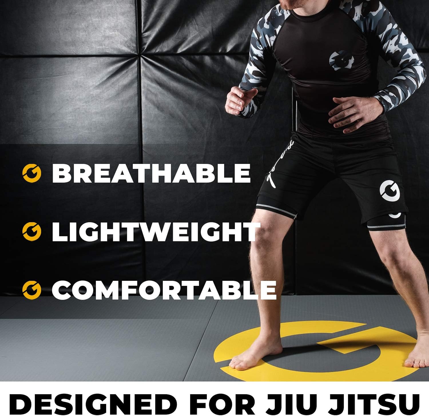 Gold BJJ Jiu Jitsu Compression Shorts - Base Layer for Gi and No-Gi Grappling - Martial Arts Short