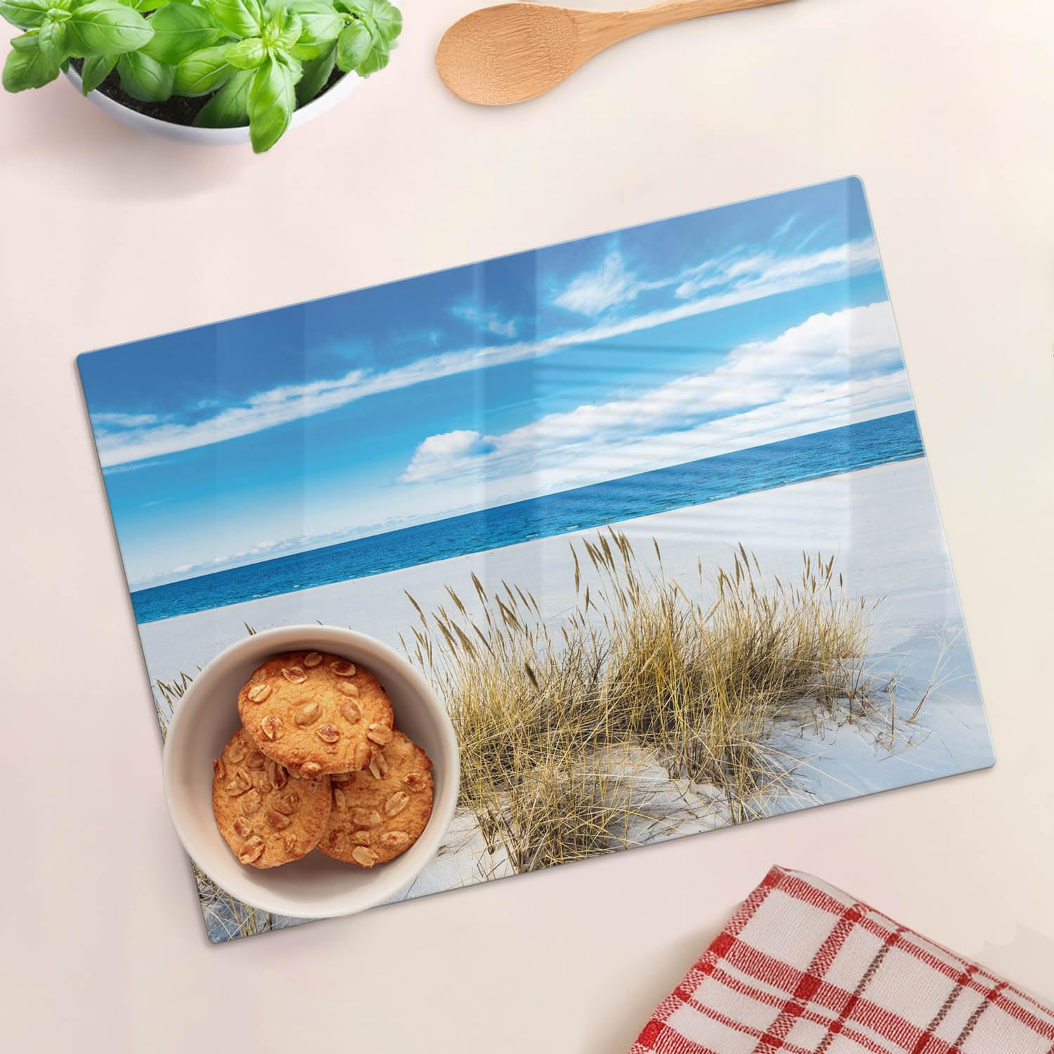 Piastra di protezione e coperchio in vetro 40x30 cm Spiaggia sabbiosa