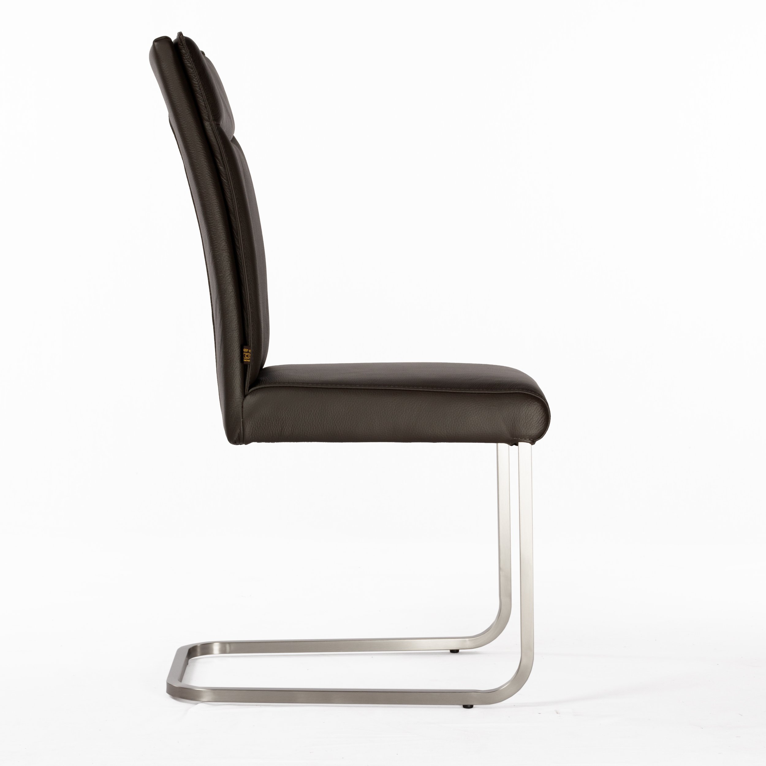 SIX Echtleder Freischwinger - Lemgo Braun Esszimmerstuhl mit Ergonomischem Edelstahlrahmen - Design Schwingstuhl, für Esszimmer, Küche, Büro & Wohnzimmer