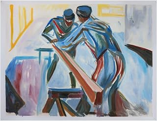 Carpenters in the Studio - Edvard Munch hand-painted oil painting reproduction,expressionist worker figures,study room art,office decoration