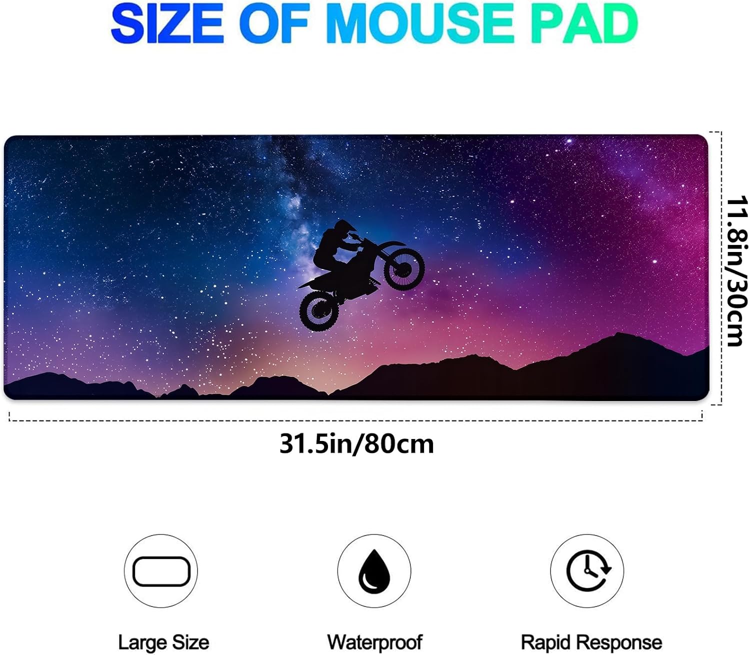 Galaxy Motocross Gaming Mouse Pad, Extended Starry Night Sky Desk Mat Computer Laptop Mousepad, Robust Stitched Edges, 31.5"×11.8" Large Office Keyboard Mouse Pads for Home Desktop Decor image 3