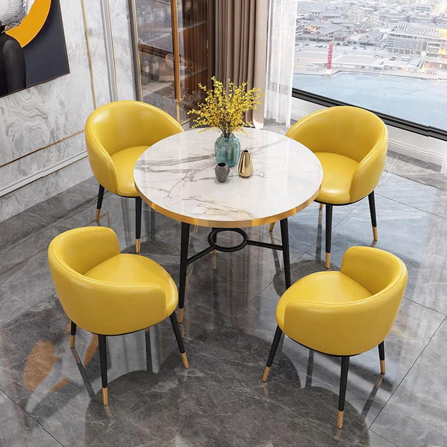 Modern Round Table Set - Kitchen Table and Chair Set, Conference Table for Office Cafe Balcony(Gray)