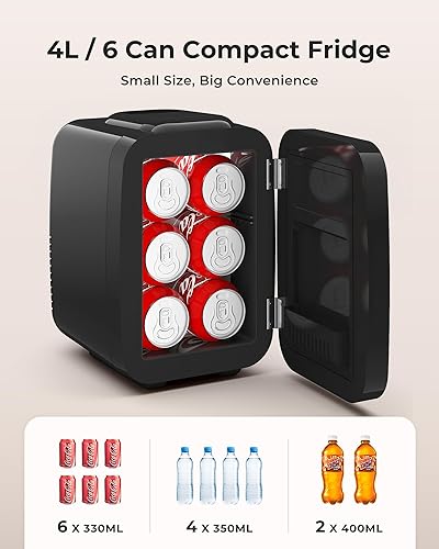 Miniatura 8 de Mini nevera, refrigerador portátil de 4 litros/6 latas para dormitorio, oficina, dormitorio, automóvil, enfriamiento rápido, bajo ruido, 100-125V